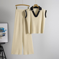 Fournisseur chaud Ensemble deux pièces vêtements pour femmes Pantalons longs pull en tricot à col roulé Ensembles d'hiver pour femmes