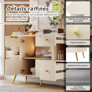 Armadietto di stoccaggio con <span class=keywords><strong>porte</strong></span> scorrevoli <span class=keywords><strong>in</strong></span> <span class=keywords><strong>vetro</strong></span> e illuminazione a LED, cassettiera <span class=keywords><strong>in</strong></span> legno Freestanding Cabinet - Product Image 4