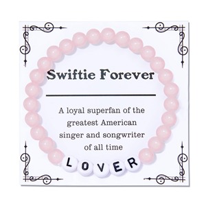 สร้อยข้อมือยางยืดสไตล์เทย์เลอร์ สวิฟท์ ประดับด้วยหินธรรมชาติและตัวอักษร TS โพลีเมอร์เคลย์ สำหรับแฟนคลับ สร้อยข้อมือมิตรภาพ ขายส่ง - Product Image 2