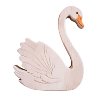 Sculpture Cygne en Bois Décoratif Faite à la Main, Design Superposé, Ornement Rustique pour Table, Étagère ou Cheminée, Cadeau Blanc Cuivre