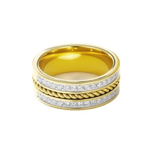 Anillo de Cadena de Acero Inoxidable con Diseño de Fila Simple/Doble con Incrustaciones de Diamantes Brillantes Cultivados en Laboratorio para Hombre y Mujer - Product Image 1