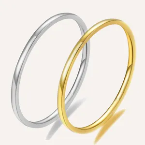 Модное Золотое кольцо, дизайн 1 мм, из нержавеющей стали, женская простая лента, штабелируемые миди-кольца, удобное обручальное кольцо
