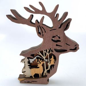 Ornements en bois de cerf en gros avec lumière LED renne, design animal de la forêt pour décoration créative de Noël à la maison, livraison directe - Product Image 1