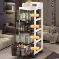 Chariot de rangement à 4 niveaux avec tiroirs amovibles, étagères de rangement, chariot organisateur, meuble de rangement en plastique avec roulettes