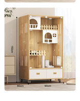 Villa pour chat durable à double niveau surélevée avec tiroir de rangement et roulettes pour un déplacement facile