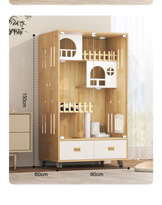 Villa para Gatos de Doble Nivel Elevada y Resistente con Cajón de Almacenamiento y Ruedas para Fácil Movimiento - Product Image 6