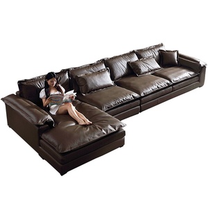 Juego de Sofás en Forma de L de Cuero Genuino Minimalista Italiano con Asientos Extra Anchos Desmontables para Salas de Estar Grandes - Product Image 5