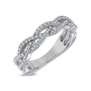 Solid 18K White Gold Intertwined Twist Band, Pave Set Lab Grown Diamond Braided Wedding Anniversary <b>Ring</b> for Women - Product Image 1