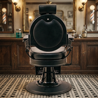 Fauteuil de Barbier Commercial en Cuir PU Noir avec Cadre Métallique – Confortable, Durable et Facile à Nettoyer pour Salon de Coiffure Masculin