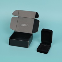 Caja de Embalaje de Joyería Corrugada de Materiales Reciclados Negros con Logotipo Personalizado, con Forro de Esponja, Caja de Envío de Regalos Ecológica
