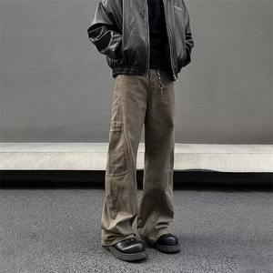 American Retro Melad Brown Multi-Pocket Workwear Low <b>Waist</b> Denim High Street Straight-Leg Slightly Flared Cleanfit <b>Jeans</b> for Men - Product Image 6