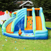 Combo gonflable géant bleu et orange avec double toboggan et piscine à balles, éco-responsable, capacité 500 kg, durable et sûr, directement du fabricant