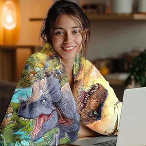 Forest Giant Dinosaur Flannel Blanket <b>Throw</b> Blanket Nap Blanket Cozy Warm Super Soft <b>for</b> Winter Warmth Custom Print OEM ODM - Product Image 1