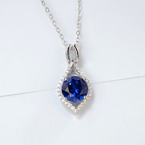 925 silver round diamond sapphire pendant, <b>light</b> luxury collarbone chain - Product Image 1