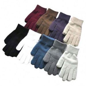 1 par de guantes de invierno cálidos de punto con dedos completos para hombre y mujer, elásticos, a rayas, de acrílico/algodón, gruesos, para ciclismo al aire libre, esquí, uso diario. - Product Image 2