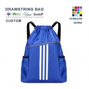 Mochila de gimnasio con cordón de poliéster negro de moda con compartimento para zapatos impermeable para uso al aire libre para Unisex - Product Image 1