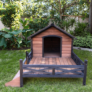 SDD0010 Caseta para Perros Grande de Madera Clásica Ecológica Impermeable con Piso Elevado y Botón para Todas las Estaciones - Product Image 2