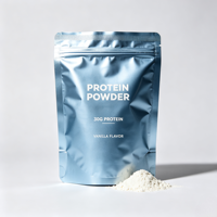 Sachet d'emballage pour poudre protéinée, personnalisé avec logo, en aluminium alimentaire, refermable avec fermeture éclair, thermoscellable, à fond plat, vente en gros