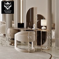 Ensemble de coiffeuse moderne de luxe avec miroir sur pied et chaise, bureau de maquillage personnalisé, cadre doré, mobilier de chambre d'hôtel, directement de l'usine