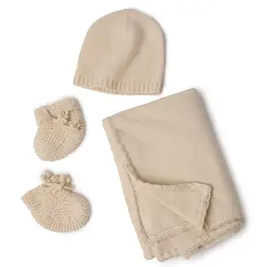 Fornitore di coperte berretti in puro Cashmere per bambini in maglia confortevole Set di coperte per neonati in lana Merino acrilica lavorata a mano in cotone
