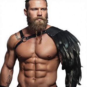 Costume da Cavaliere Medievale Gotico con Piume per Halloween, <span class=keywords><strong>Accessori</strong></span> Regolabili in Pelle PU per Cosplay da Guerriero Vichingo - Product Image 6