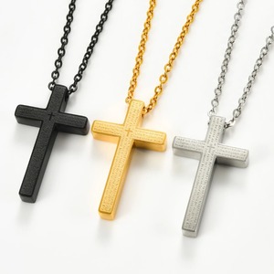 Collier pendentif croix en acier inoxydable avec lettres bibliques pour femmes et hommes, bijoux religieux hip-hop, amulette de prière - Product Image 1