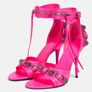 Hot Metal Ornament Sandals Women Ankle Strap Zipper Shoes High Heels Stiletto Open Square Toe Custom Shoe - Product Image 4