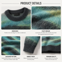 Pull en mohair pour homme avec logo personnalisé, motif jacquard duveteux, col rond, tricot d'hiver