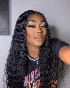 Amd — perruque lace front wig 360 péruvienne, perruques lace wig cheveux naturels bouclés, perruques courtes pour femmes noires, perruque deep wave, loose deep wave, <span class=keywords><strong>alipearl</strong></span> - Product Image 1