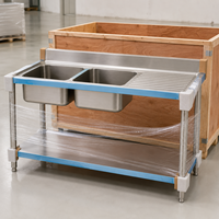 Évier commercial en acier inoxydable 304 à 2 compartiments avec égouttoir, évier double pour restaurant, table de 1750 mm
