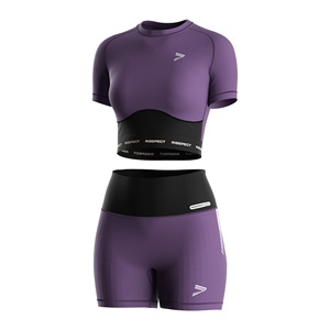 Women's Compression Fitness 2pcs Set Crop <b>Top</b> and Shorts Laser Perforated for Marathon and Hybrid Training - Product Image 1