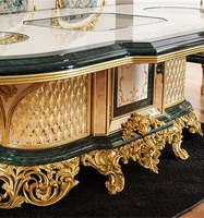 Meilleures ventes : Ensemble de salle à manger moderne de luxe, massif et sculpté, de style farmhouse, robuste, pour villa, avec table rectangulaire et 8 chaises