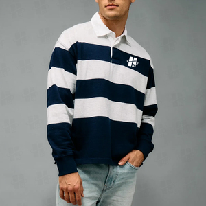 Wholesale Men's Rugby Jersey 100% Cotton Horizontal <b>Stripes</b> Top <b>Shirt</b> Custom Embroidery Logo Rugby <b>Polo</b> Long Sleeve - Product Image 3