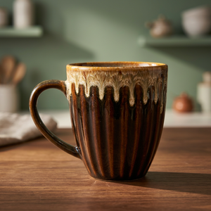 Tasse à café en céramique faite à la main, tasse à thé émaillée, vaisselle côtelée, cadeau, usage promotionnel - Product Image 3