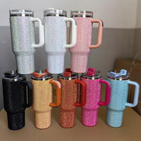 Gobelet isotherme en acier inoxydable Watersy 40 oz avec strass et poignée, tasse de bureau pour étudiants, isolation thermique
