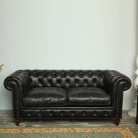 Italienische Sofas Stil Möbel Sofa Set für Wohnzimmer Ecke moderne 3-Sitzer Couch schwarz Leder Chesterfield Sofa