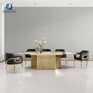 Khung Sắt Chân Vàng Kim Loại Thép Dinning Bảng <span class=keywords><strong>Set</strong></span> 4 Ghế Hoàng Gia Sang Trọng Ý Bàn Ăn Đồ Nội Thất Vàng - Product Image 1