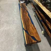 Morden personnalisé clair bleu rivière en bois massif île Bar Console salle à manger mobilier de bureau en résine époxy ordinateur Table bureau