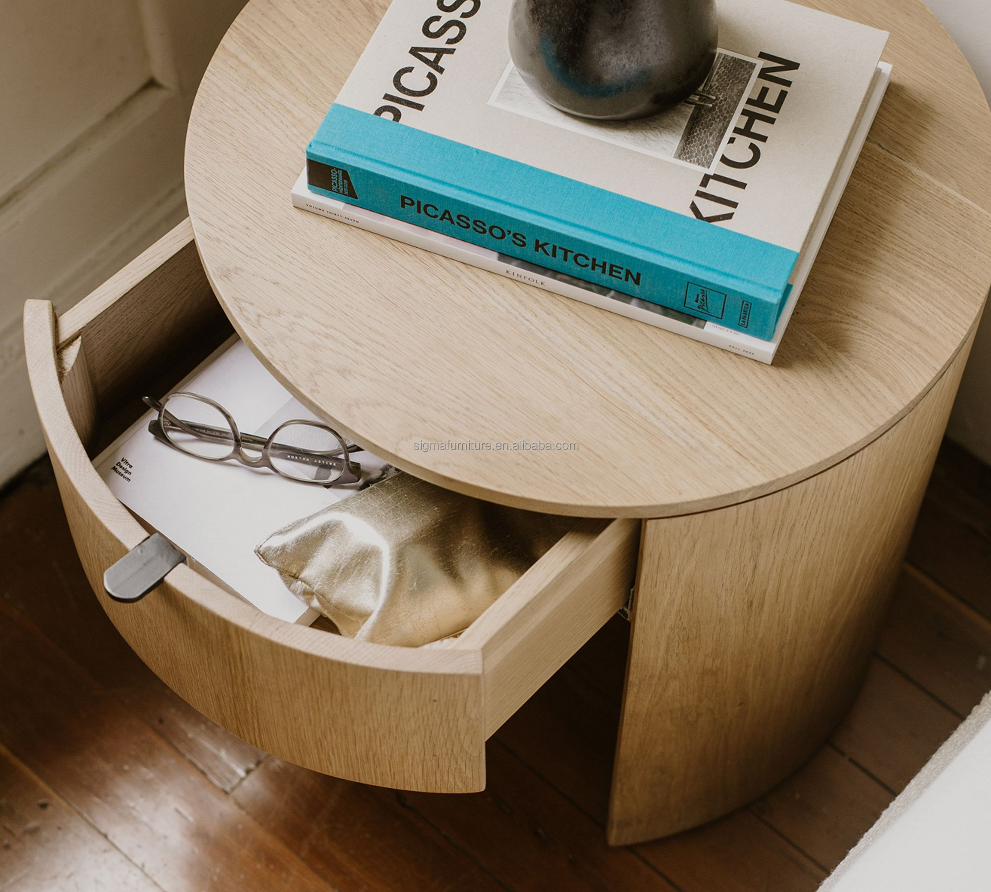 New design farmhouse villa nightstand bedside table solid wood cabinet set