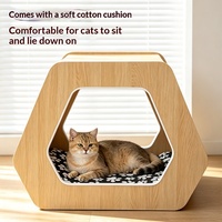 Nouvelle table d'appoint compacte en panneau de bois hexagonal, design moderne et minimaliste, lit pour chat semi-fermé intégré, idéale pour les petits appartements tendance