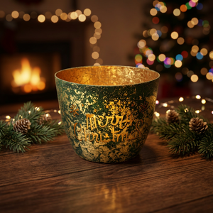 Bol de Noël vintage en métal, petite taille, intérieur coloré, support de plantes écologique, motif circulaire, Joyeux Noël, décoration de bureau - Product Image 3