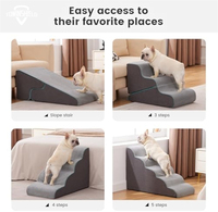 Escalier pour chien 2-en-1 pour lit, rampe pour chien réglable à 3 marches en mousse haute densité, escalier pour animaux de compagnie résistant à l'eau avec base antidérapante
