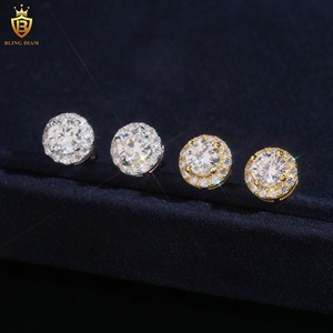 アメリカ現地在庫 高品質 ヒップホップスタイル 5MM 925シルバー ハローデザイン モアサナイトダイヤモンド スタッドピアス メンズ - Product Image 1