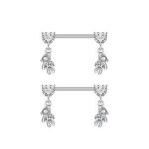 Set 5 14G Plata Médico Acero Corazón-Oso Ursa Zircon Pezón <span class=keywords><strong>Piercing</strong></span> Pecho Anillo Joyería para Mujeres Niñas para Bodas - Product Image 1