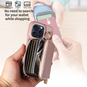 Pochette de téléphone tendance en cuir PU avec bandoulière, pochette à cartes intégrée, béquille et protection intégrale antichoc pour <span class=keywords><strong>iPhone</strong></span> 17 - Product Image 2