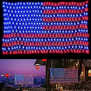 Independence American Flag Net Light Super Bright LEDs Net Light For Independence Day July 4th Yard Garden Patio Yard Holiday Decoration