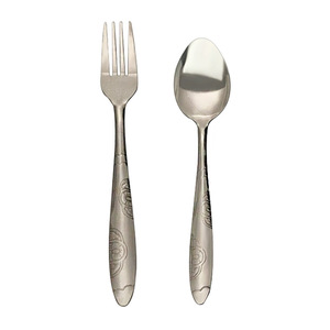Ensemble de couverts en acier inoxydable à motif semi-entièrement gravé, comprenant couteau, cuillère et fourchette, couleur argent, pour fêtes et mariages - Product Image 5