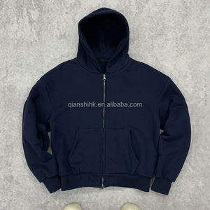 100% coton 600gsm bouffée impression Streetwear fermeture éclair complète à capuche fabricants pull surdimensionné sweats à capuche zippés lourds - Product Image 1