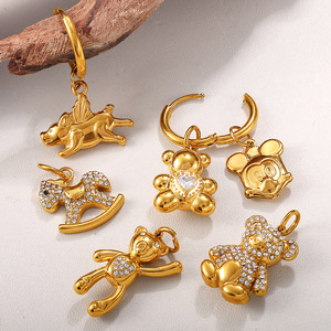 Personality Retro Stainless Steel Gold-plated Bear Mouse Elephant Flying <strong>Pig</strong> Wooden Horse Pendant <strong>Charms</strong> - Product Image 3