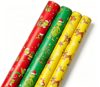Papier d'emballage de Noël personnalisé violet clair avec motif de dessin animé, flocons de neige, traîneau, sapin de Noël, sac cadeau imprimé, emballage cadeau de Noël